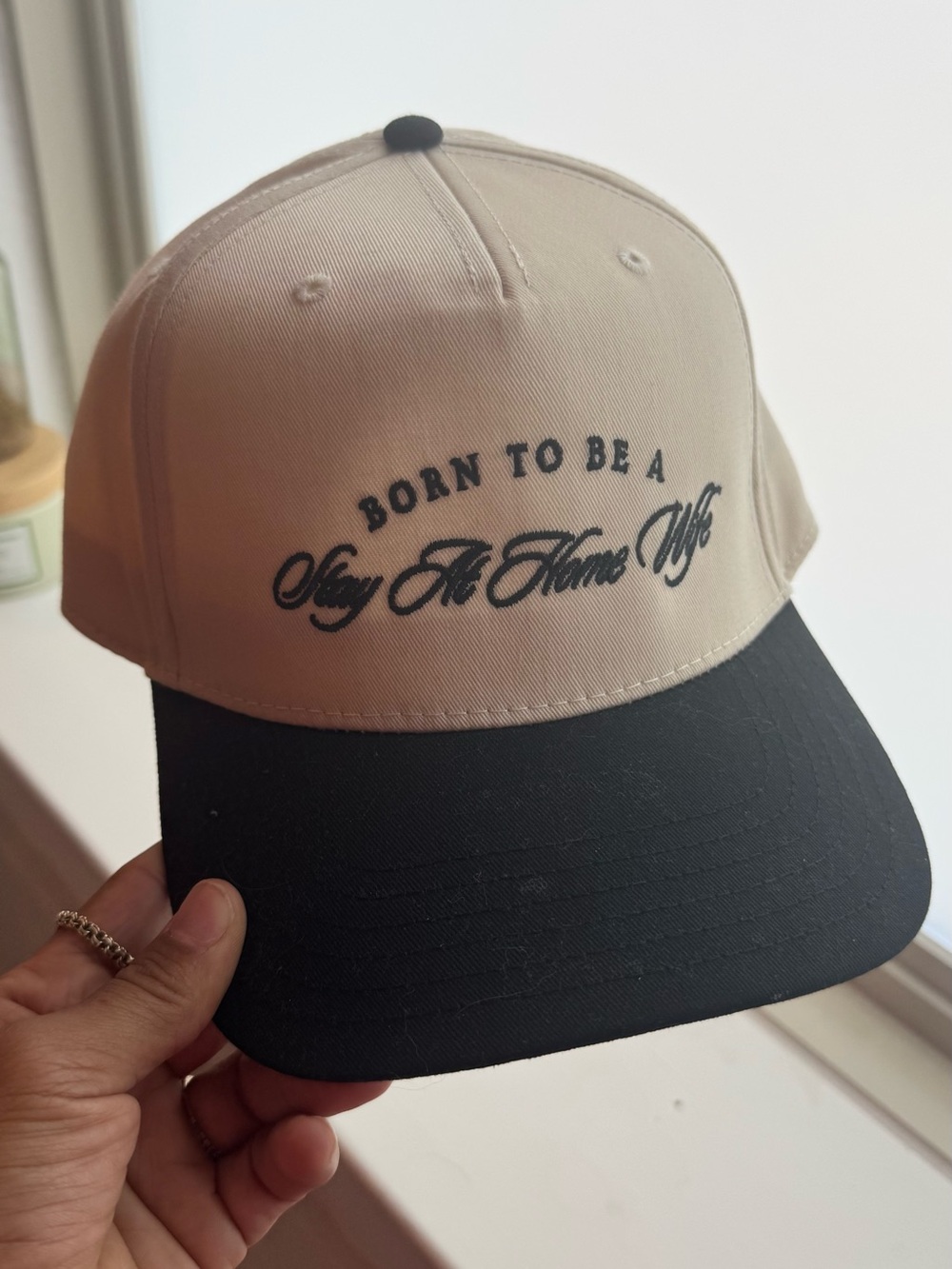 OTTO Beige and Black "Born to Be a Stay At Home Wife" Baseball Cap